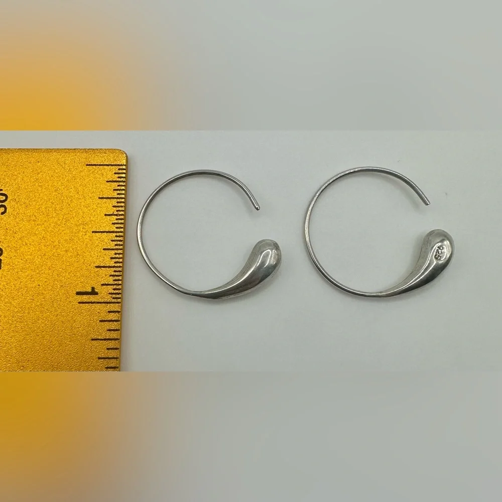 Sterling Silver 925 Earrings Teardrop Round Hoop Eternal Circle Luna Tear Drop